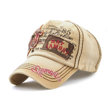 Vintage calico embroidered metal skull head baseball cap